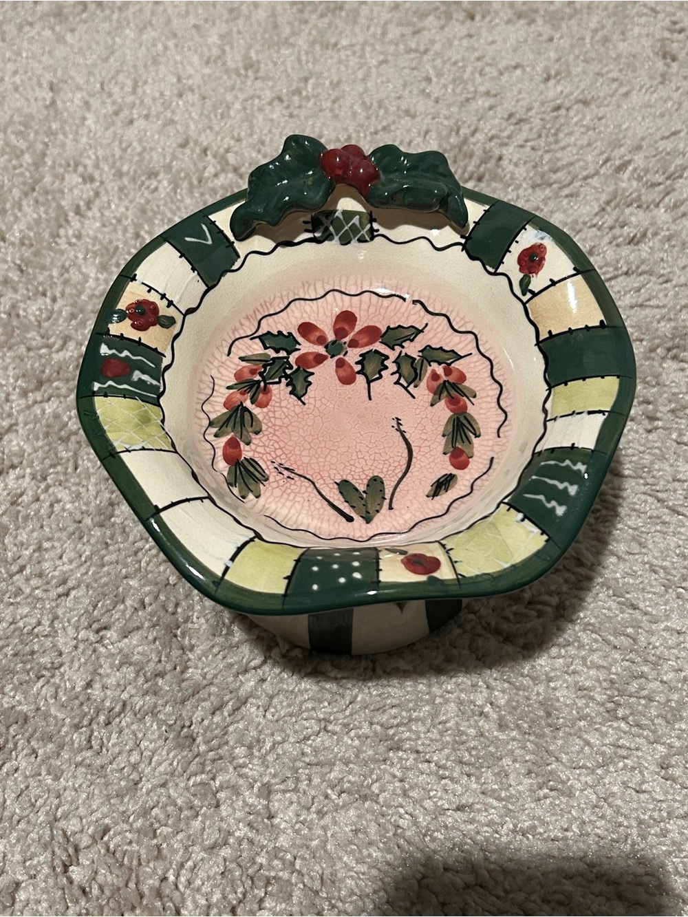 Vintage Crazy Mountain Christmas Holly Ceramic Candle Holder